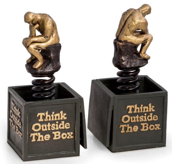 Think Outside The Box Thinker Bookend Sculptures by Rodin Awards